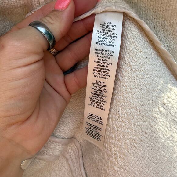 Chico's Textured Novelty Topper Long Sleeve Jacket Ivory Cream Black Size 0 - Picture 5 of 9